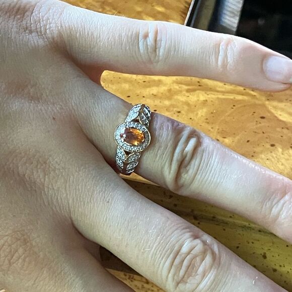 Natural Orange Garnet Sterling Silver Artistic Leaf Ring Discounted Size 6 - Picture 4 of 10
